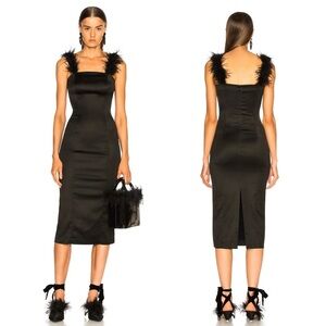 STAUD Romy Feather Strap PencilSlim Midi Dress In Black Size 2